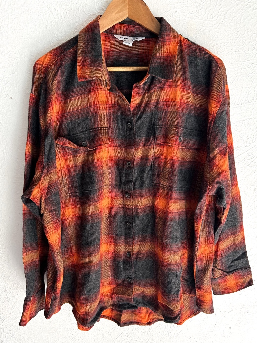 Old Navy Evermore Taylor Swift Inspired Orange Plaid Boyfriend Flannel Shirt XL